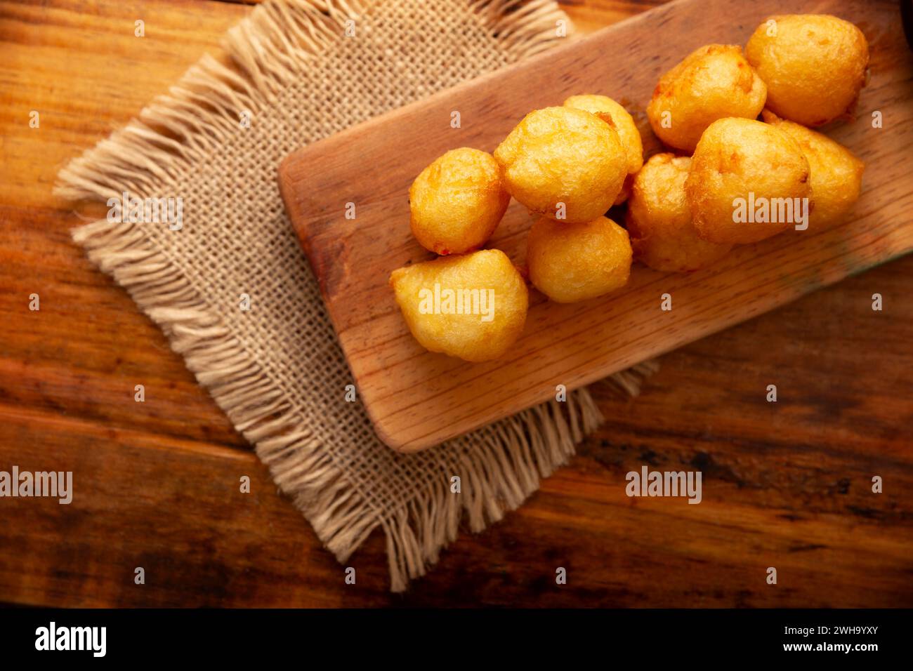 Fried breaded cheese balls, easy and delicious homemade snack recipe. Stock Photo