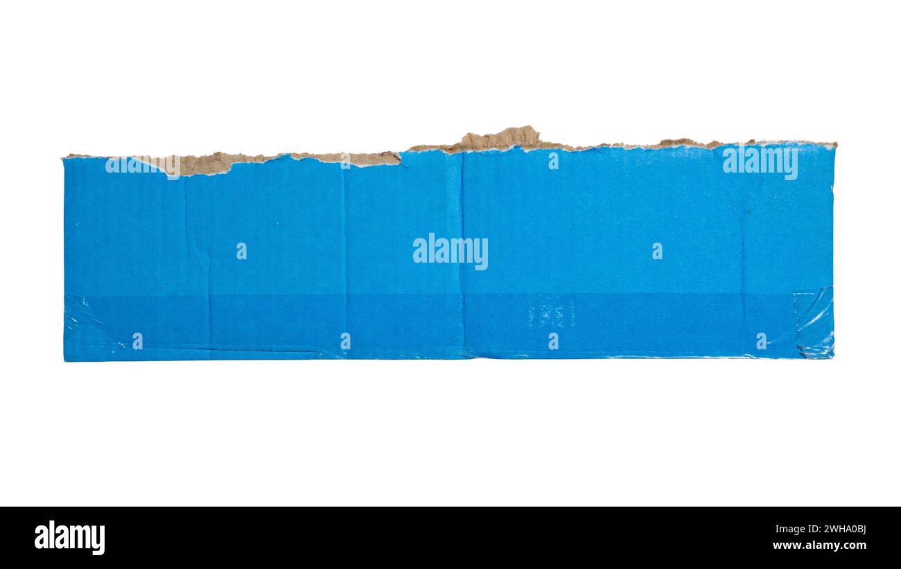 Torn long blue cardboard paper on white background with clipping path Stock Photo