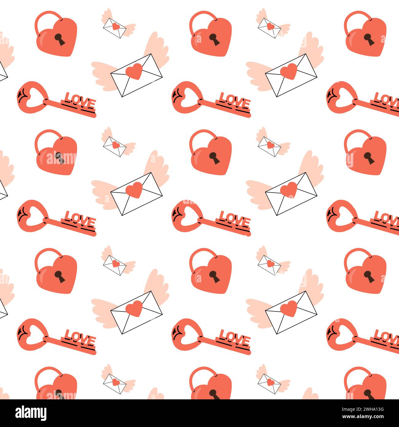 Love Lockdown Note Pattern cute romantic doodle pattern with key and lock, letter. Vector ...