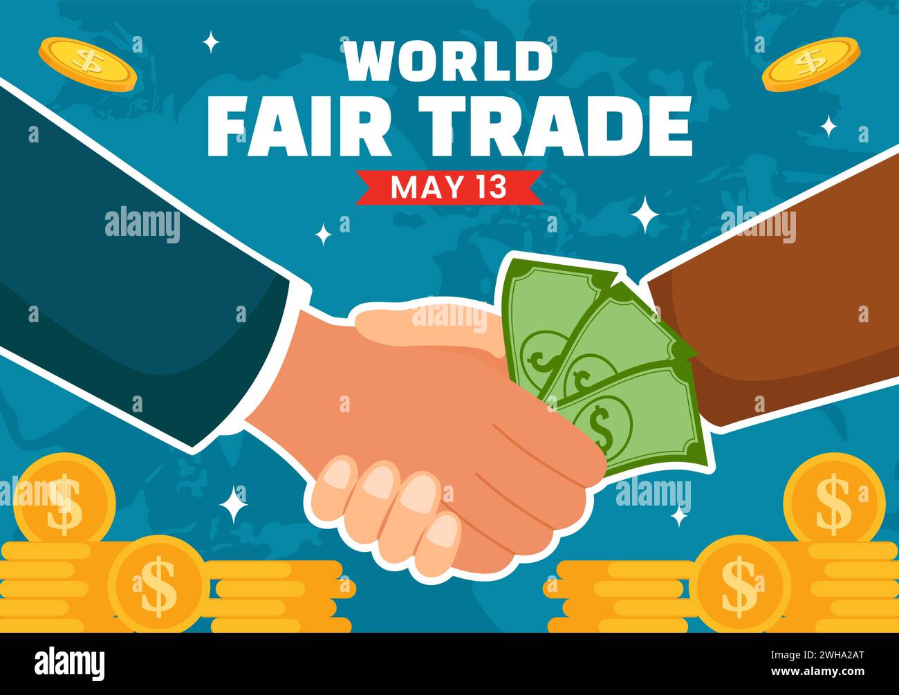 Fair Trade Day Social Media Background Flat Cartoon Hand Drawn