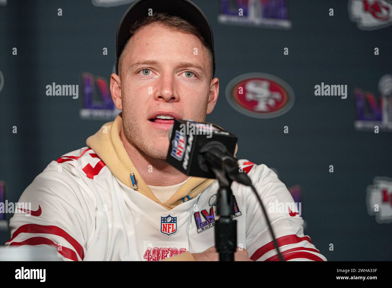 Henderson, Nevada, USA, February 8, 2024, 49ers Running back Christian