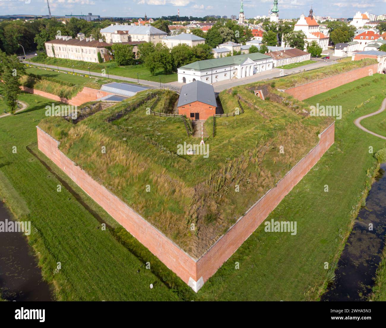 Zamosc is one of the most beautiful historic cities in eastern Poland, with a traditional street layout, the Old Market Square Stock Photo