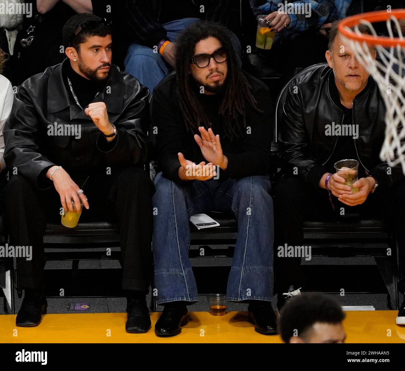 Bad Bunny at the Los Angeles Lakers vs The Denver Nuggets Basketball Game  at Crypto.com Arena on February 08, 2024 in Los Angeles, California Bad  Bunny at the Los Angeles Lakers vs