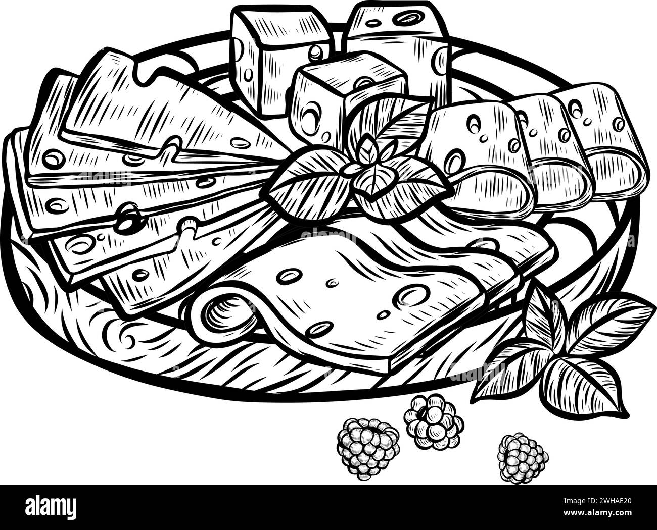 Cheese slices on cutting board vector illustration Stock Vector Image