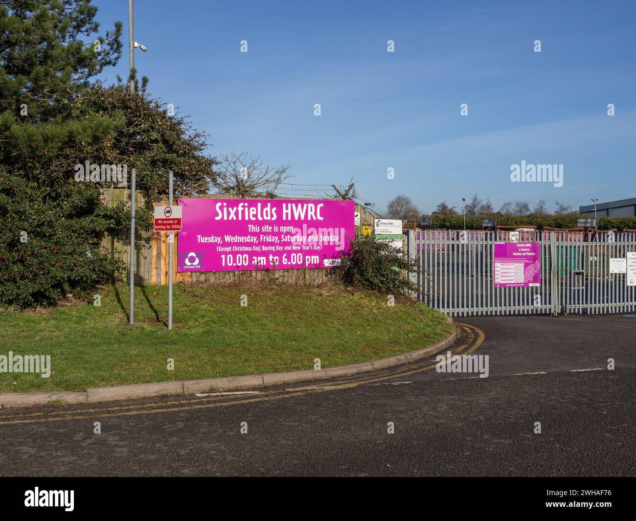 Entrance to the Sixfields Household Waste Recycling Centre, Northampton, UK Stock Photo