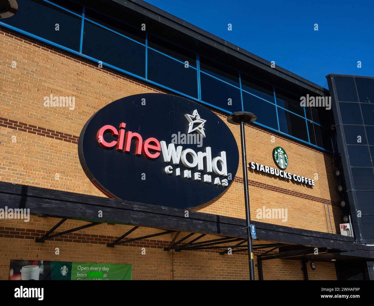 Cineworld cinema sign and logo, Sixfields, Northampton, UK Stock Photo