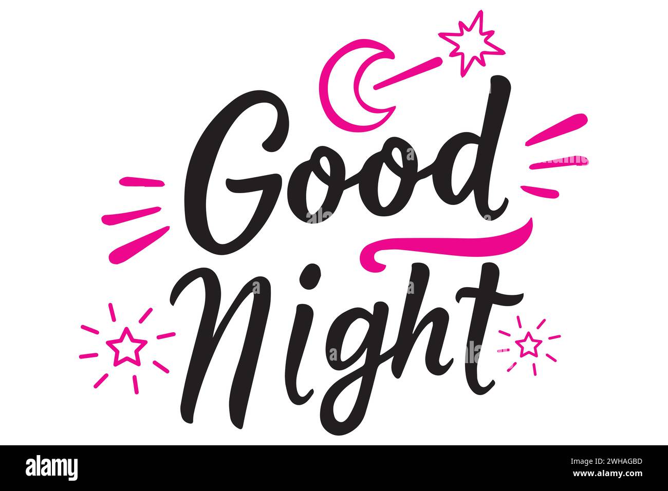 Handwritten Good Night Text Vector illustration typography greeting ...