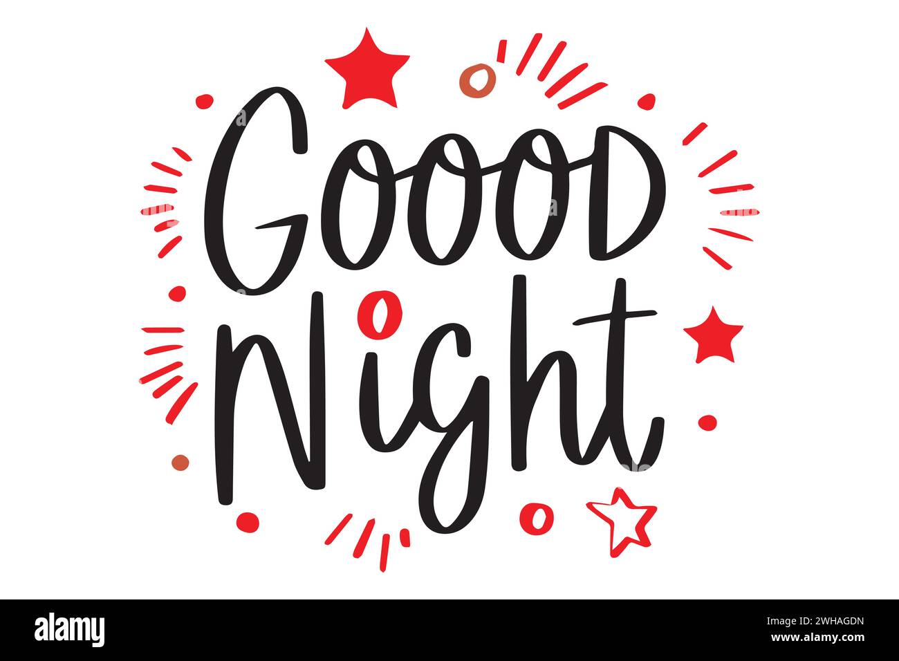 Handwritten Good Night Text Vector illustration typography greeting ...