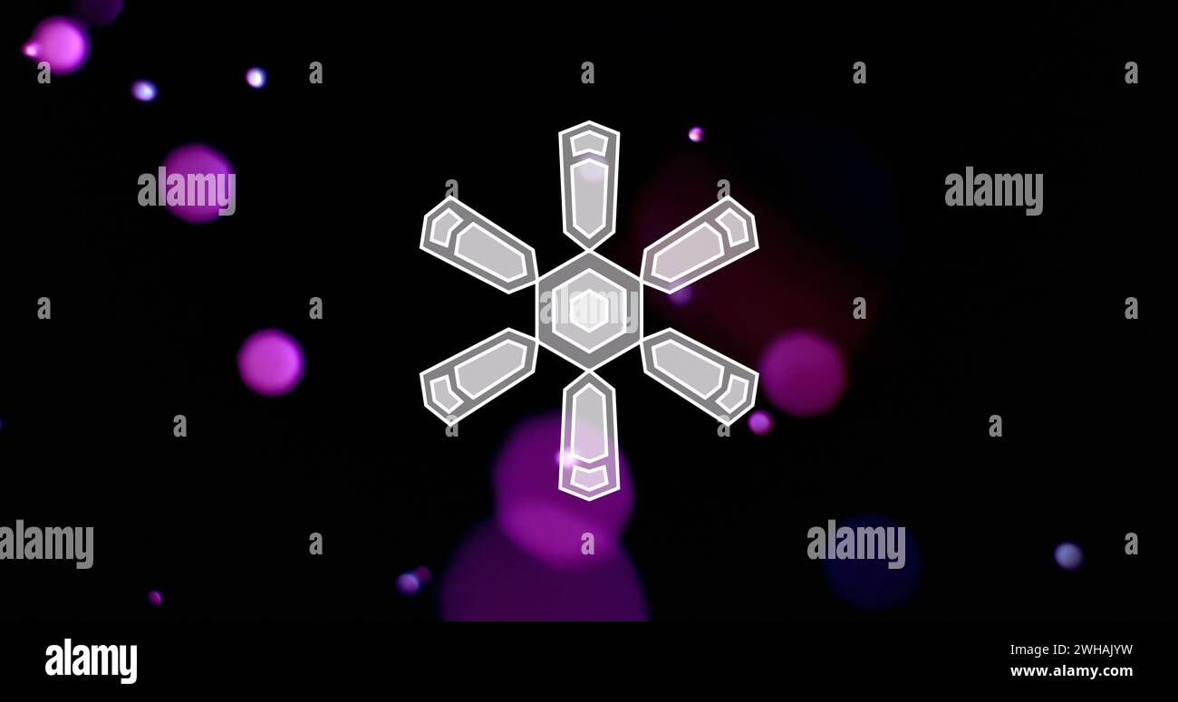 Image of snowflake christmas decorations on purple background Stock Photo