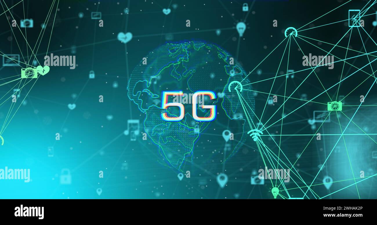Image of 5g over globe, connections data and digital screen Stock Photo ...