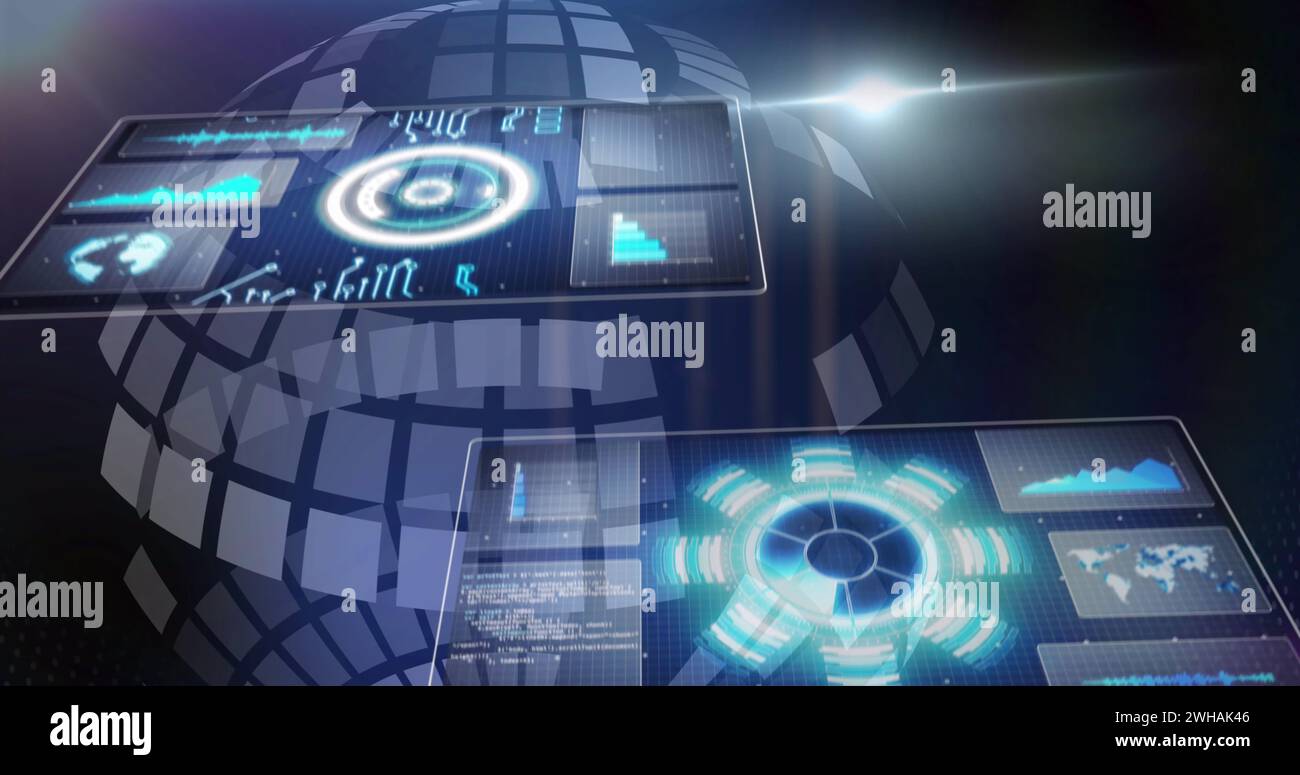 Image of data processing over globe Stock Photo