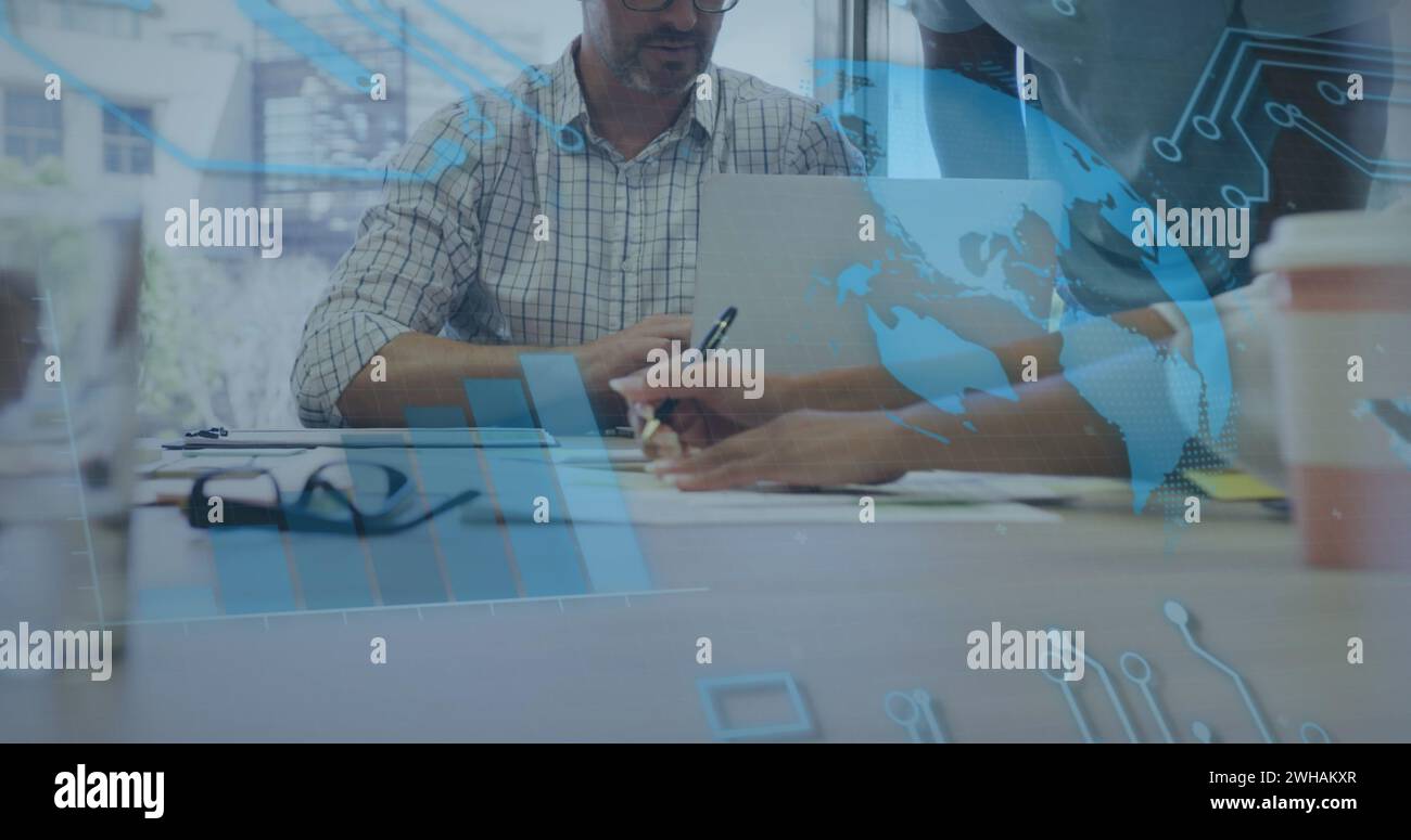 Image of financial data processing over diverse business people in ...