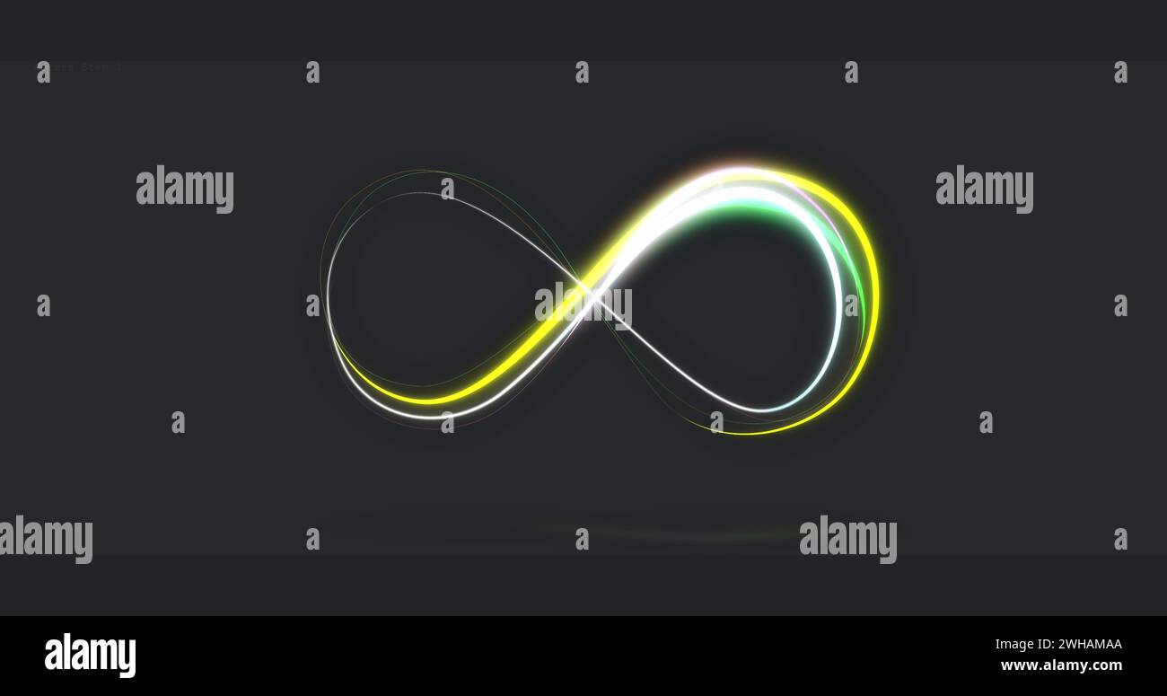 Image of neon shape over data processing Stock Photo