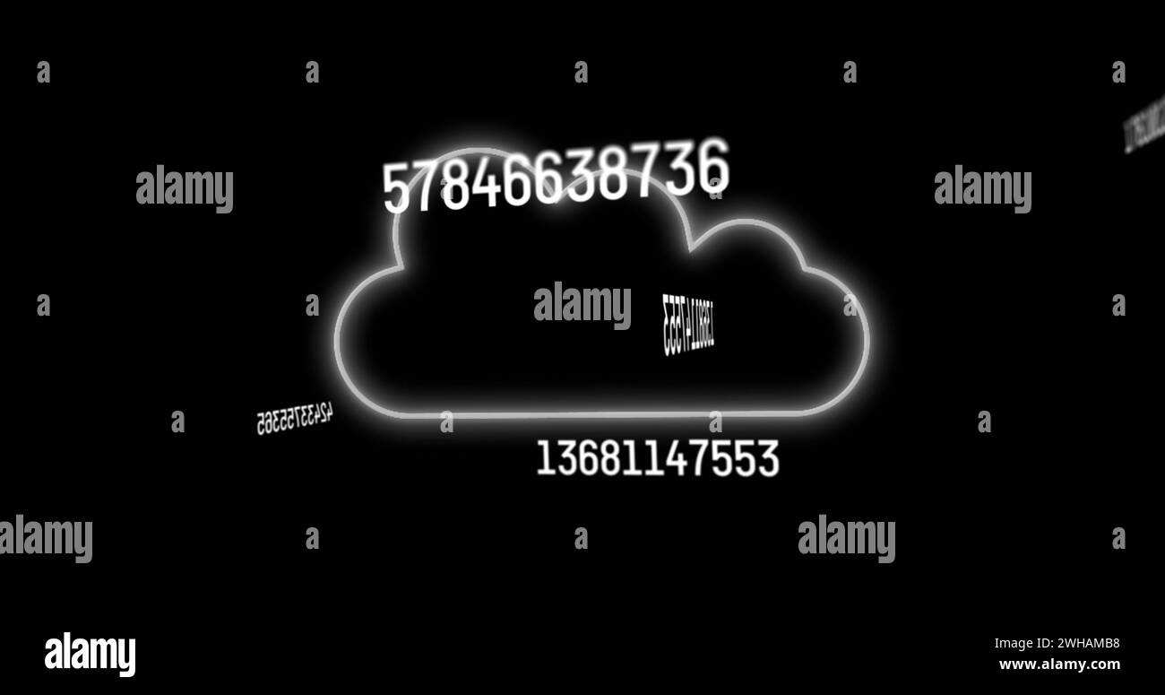 Image of cloud icon and numbers on black background Stock Photo - Alamy