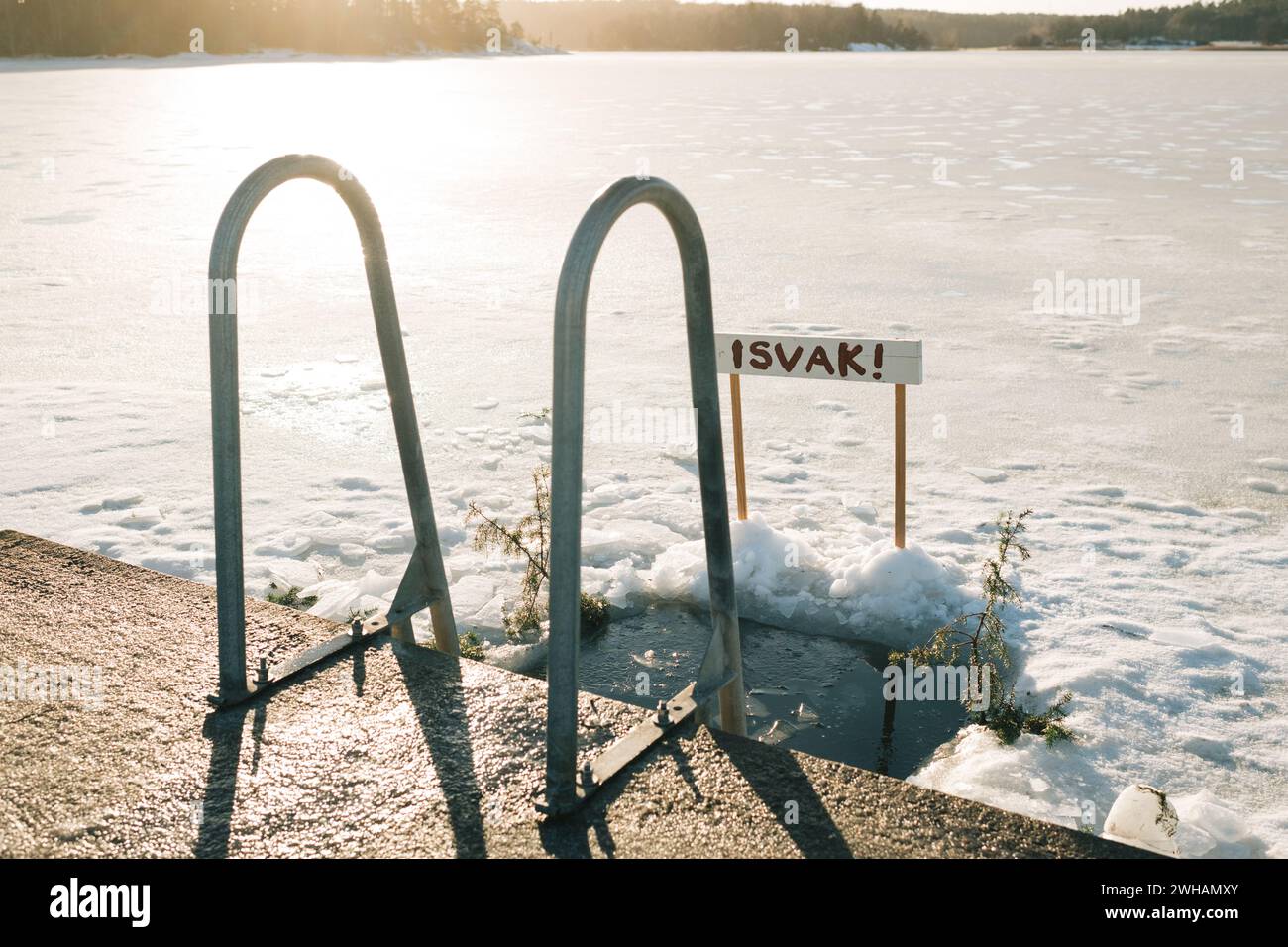 ice bath in a Swedish frozen lake Stock Photo