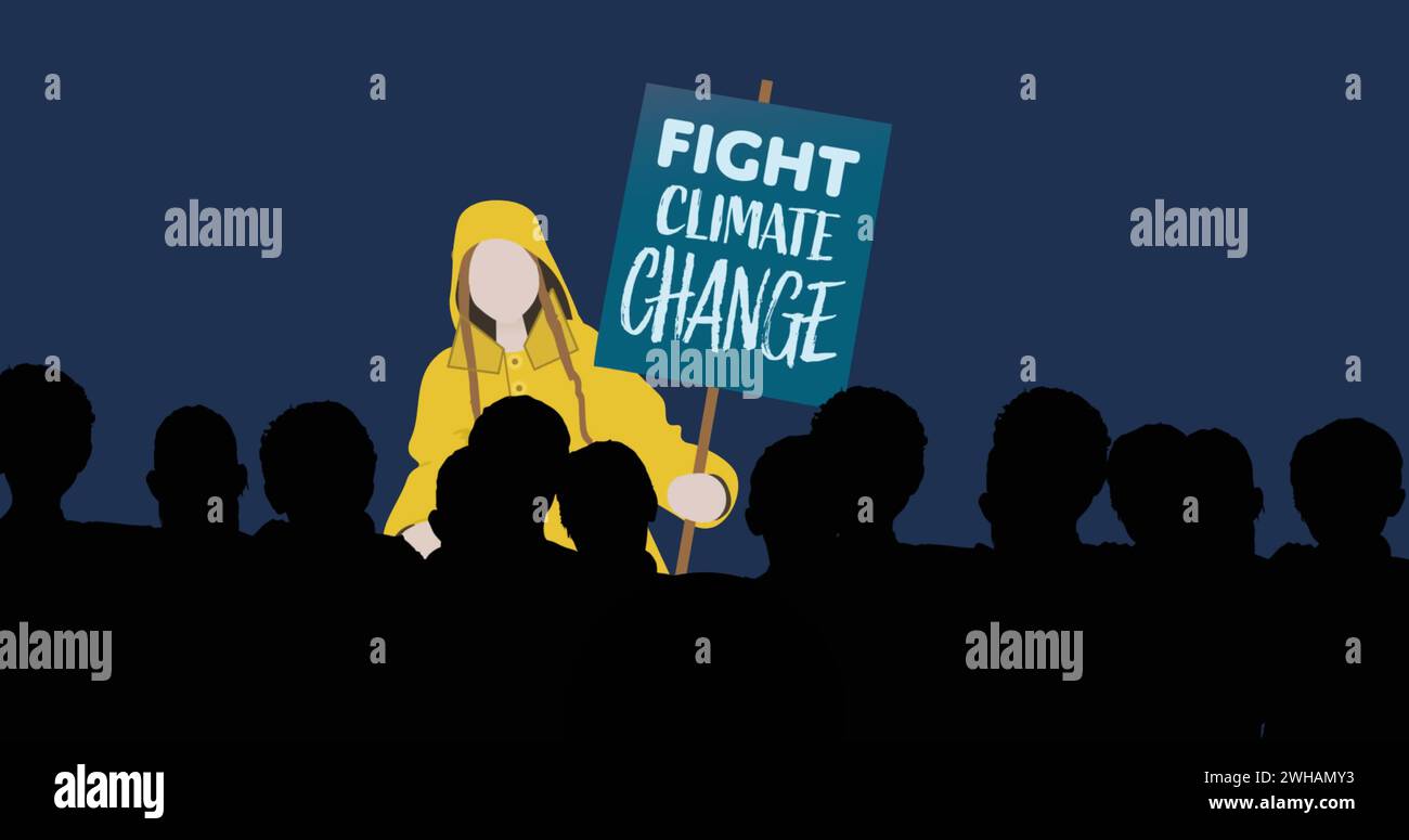 Image of woman and people protesting with banner against climate change ...