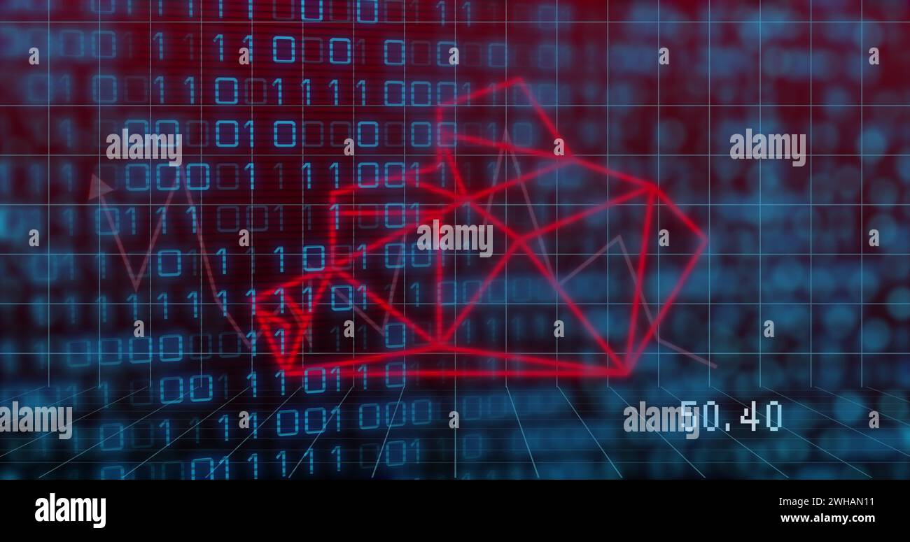 Image of bear head over binary code on dark red background Stock Photo