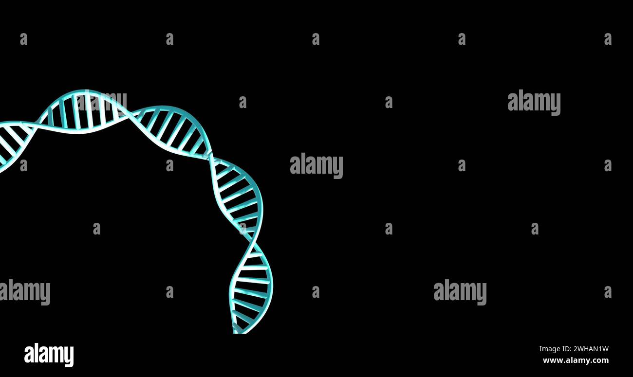 Image of dna strand spinning with copy space over black background Stock Photo