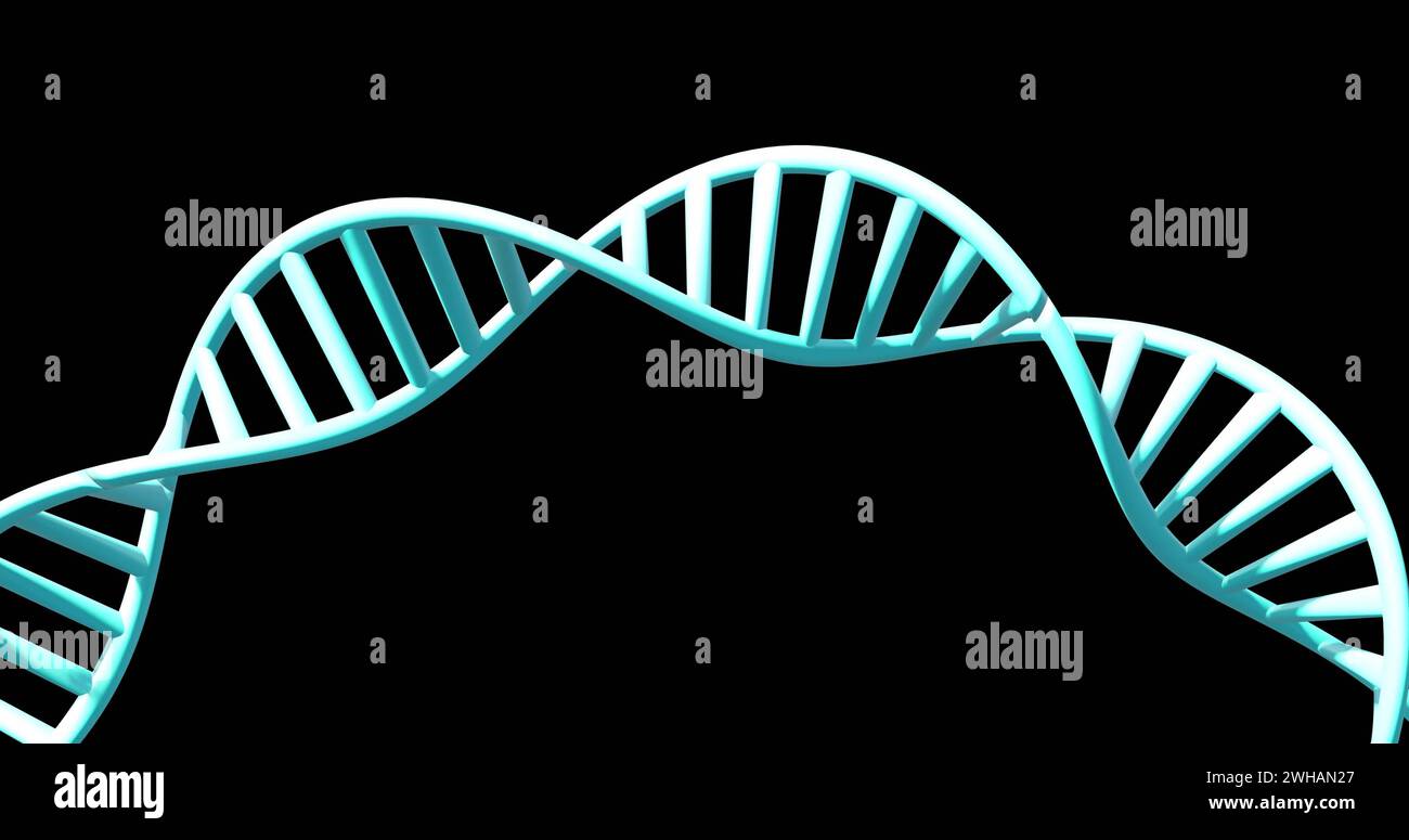 Image of dna strand spinning with copy space over black background Stock Photo