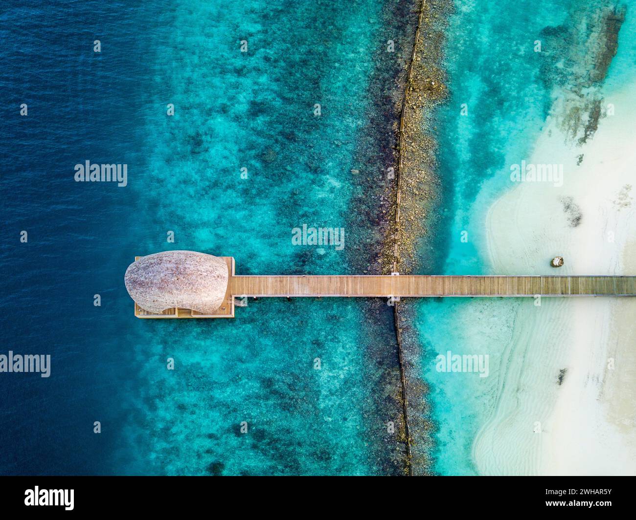 Aerial view of the Outrigger maldives Maafushivaru luxury resort, South ...