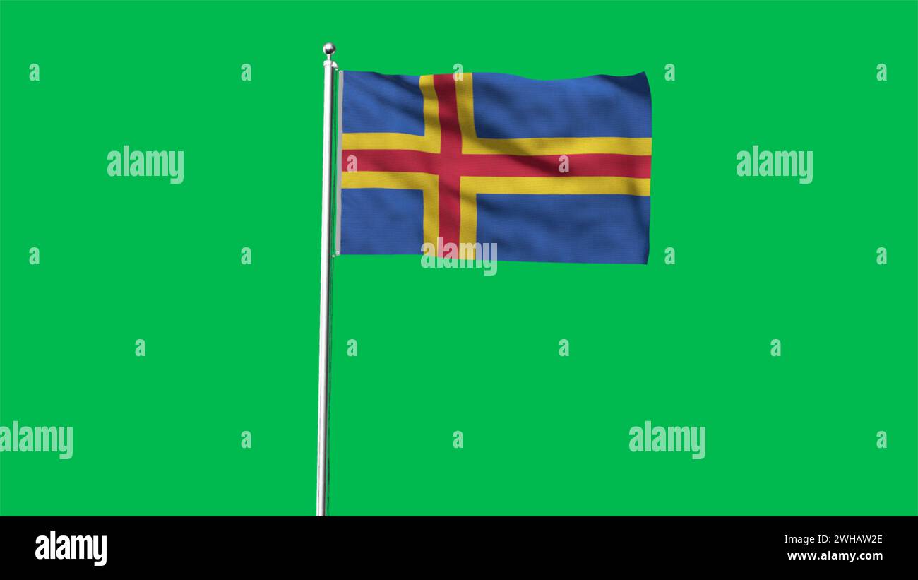 High detailed flag of Aland. National Aland flag. 3D illustration. Stock Photo