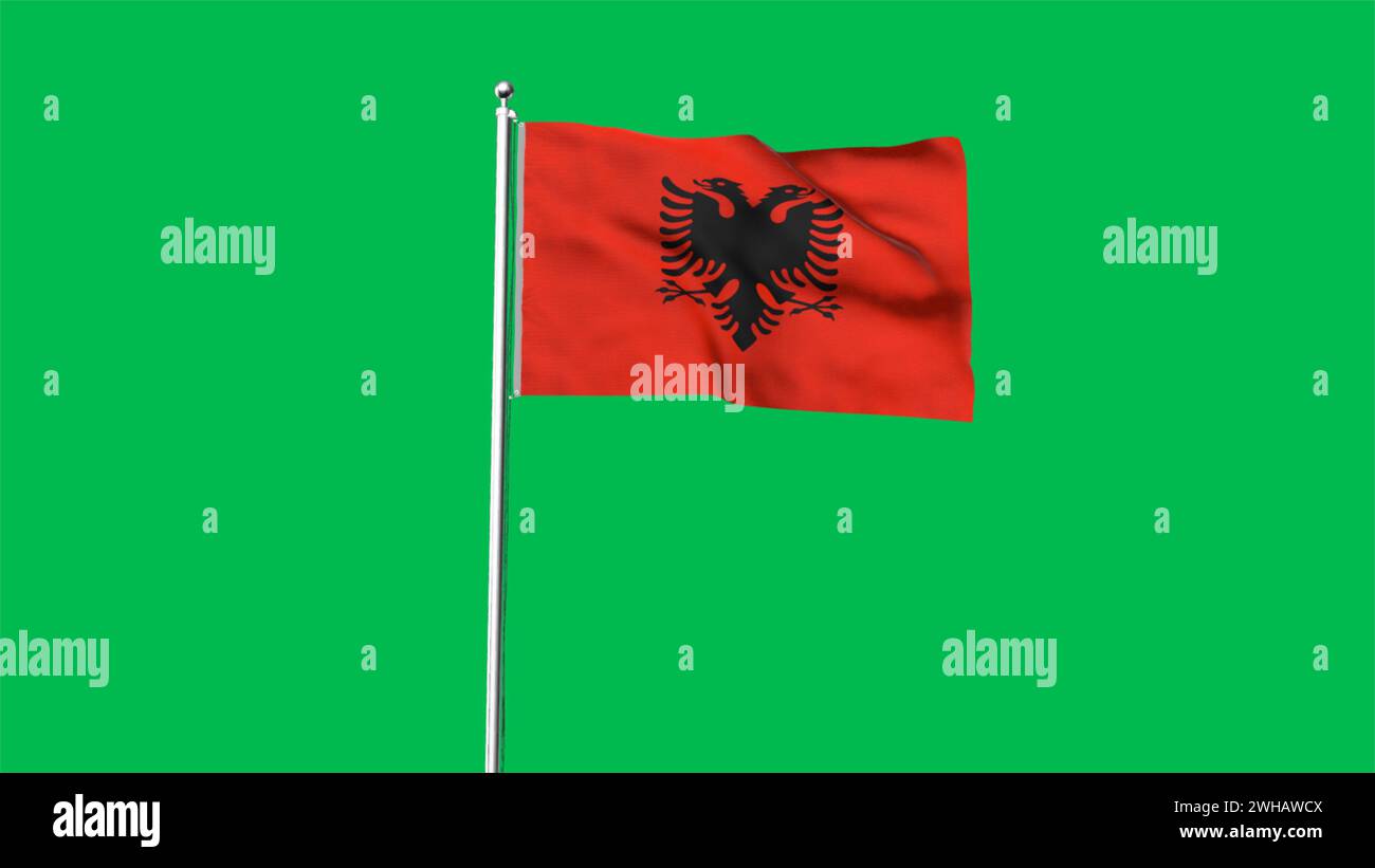 High detailed flag of Albania. National Albania flag. Europe. 3D illustration. Stock Photo