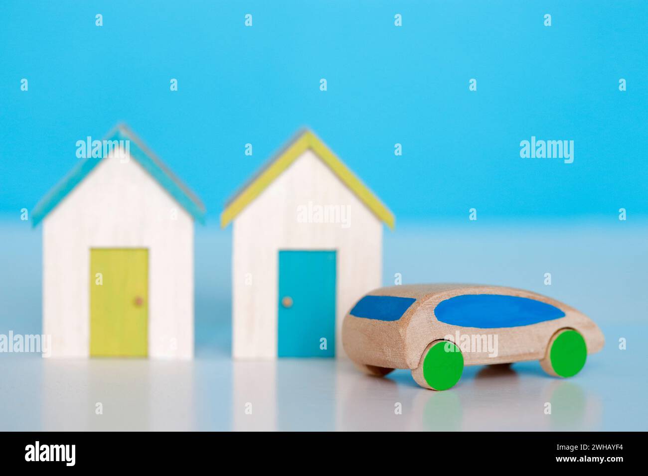 Model beach huts and car Stock Photo