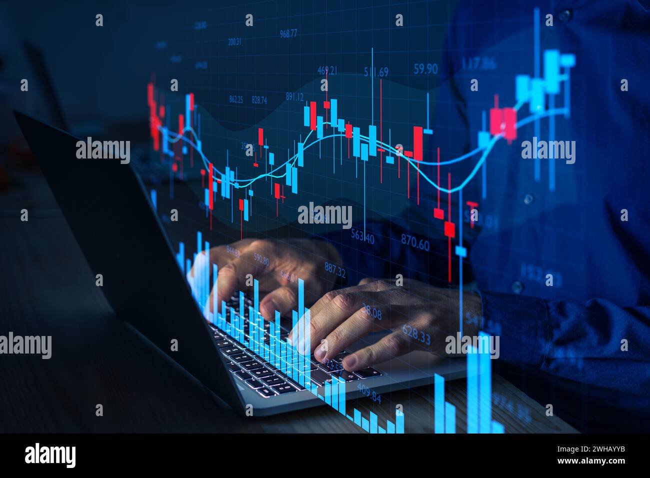 Stock market and trading data. Investor analyzing financial chart. Technical analysis, investment, banking. Stock Photo
