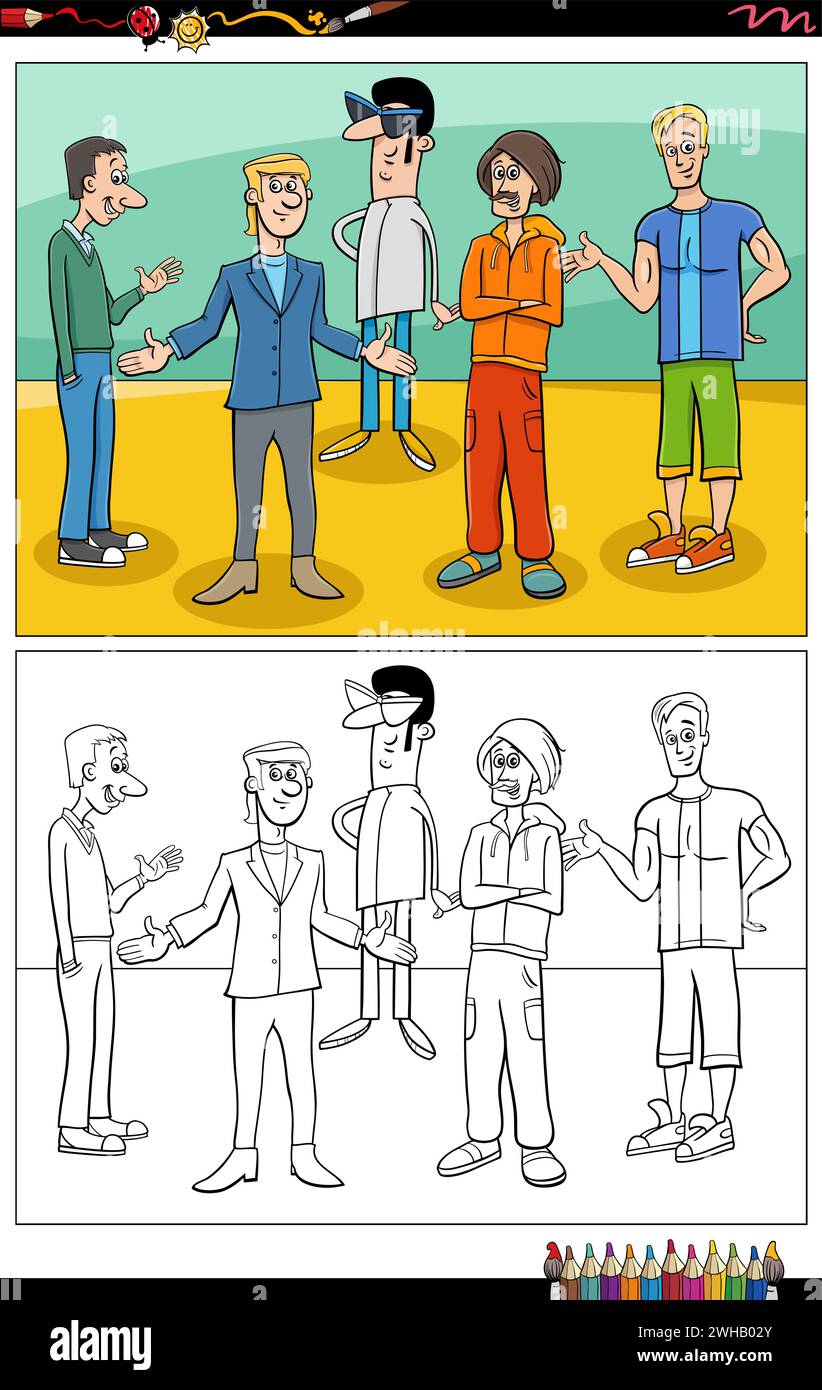 Men Cartoon Color Cartoon illustrations of funny guys characters group coloring page ...