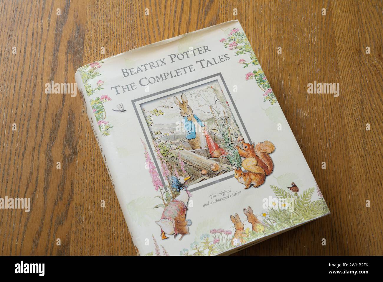 A hardback copy of the complete tales of Beatrix Potter, the original and authorized version. Beatrix Potter was an English writer and illustrator Stock Photo