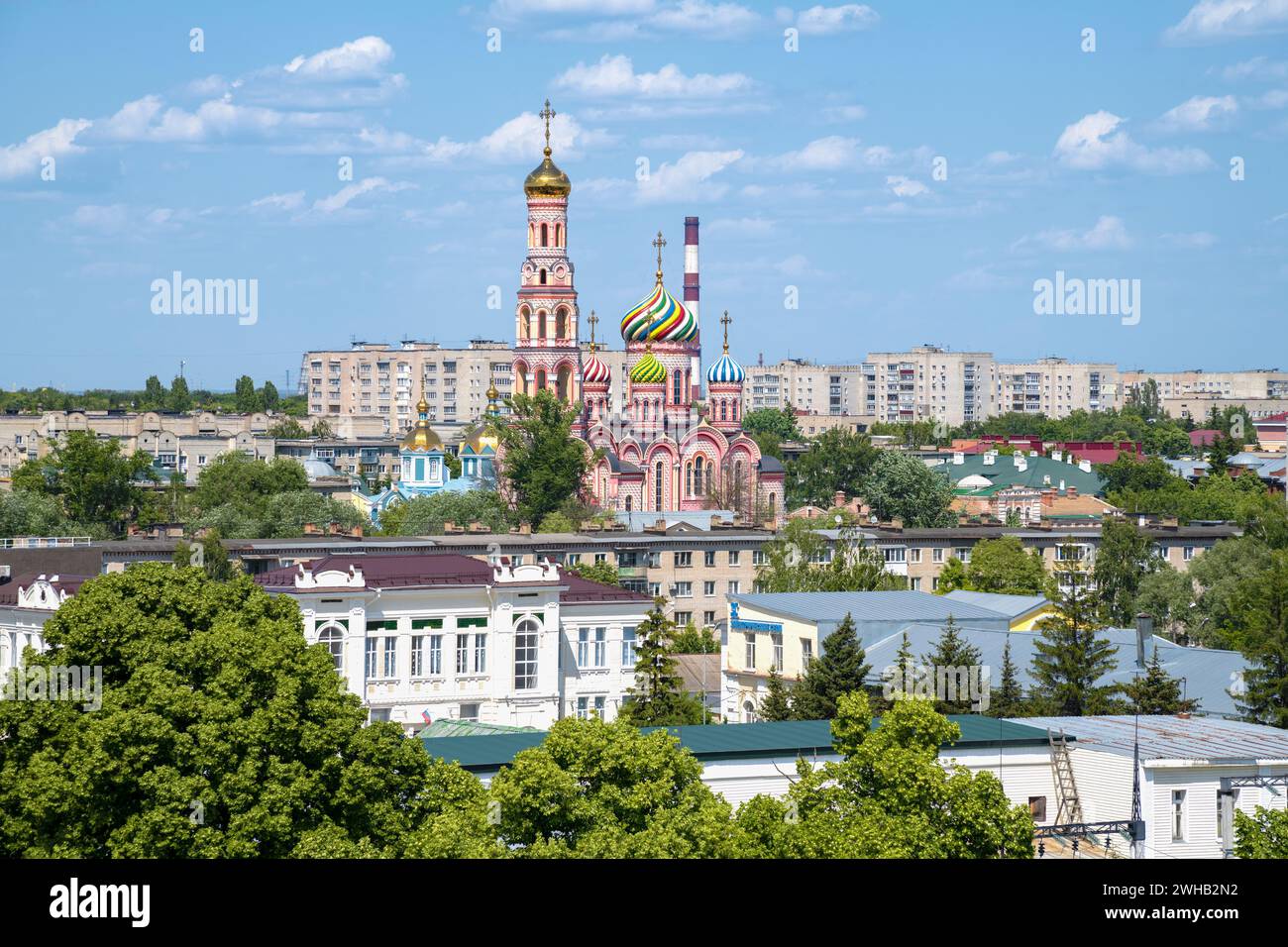 Cathedral of the Ascension of Christ in the city landscape on a sunny June day. Tambov, Russia Stock Photo
