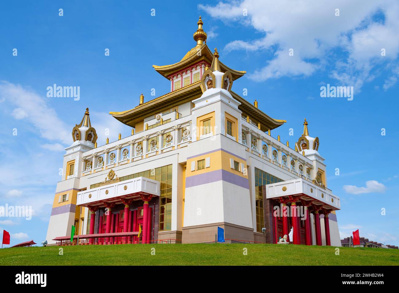 ELISTA, RUSSIA - JUNE 04, 2023: Buddhist temple 'Golden Abode of Buddha Shakyamuni' (Great Khurul) close-up on a sunny June day Stock Photo