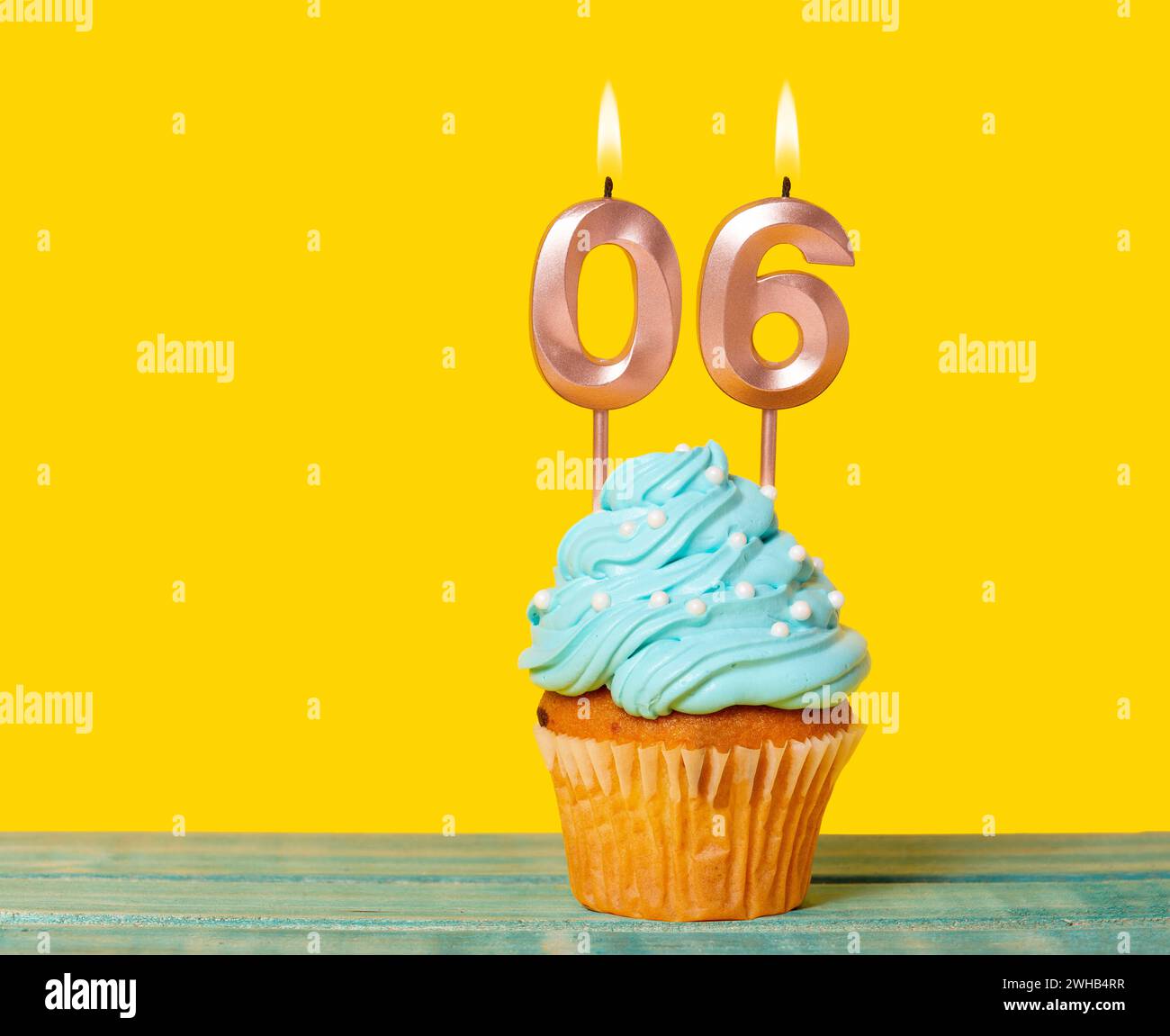 Birthday Cake With Candle Number 06 - On Yellow Background Stock Photo ...