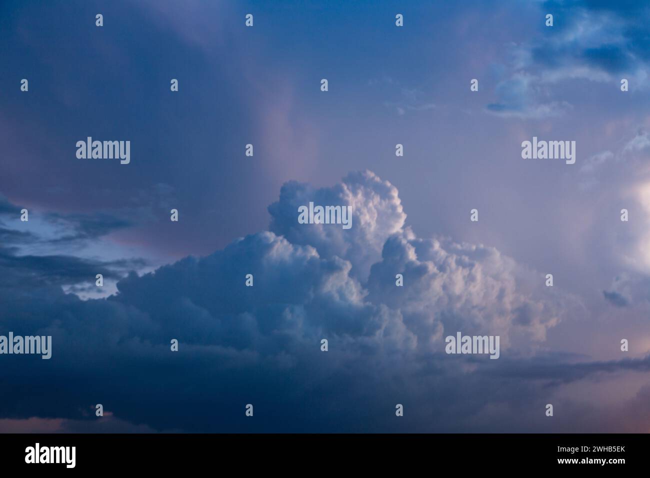 Towering cumulus thunderstorm clouds building up over the Caribbean Sea in the Dominican Republic. Stock Photo