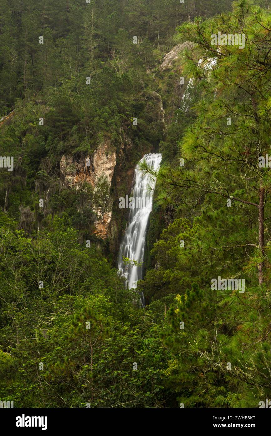 The Salto de Aguas Blancas waterfall in the mountains of Valle Nuevo National Park in the Dominican Republic. Stock Photo
