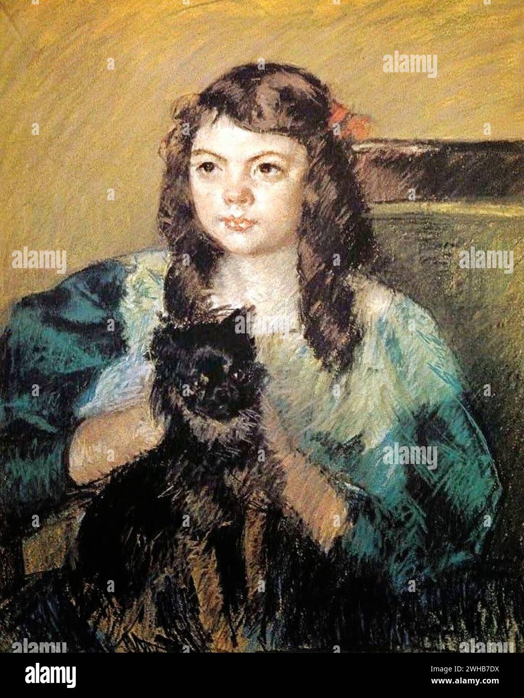 Mary Cassatt - Françoise tenant un petit chien et regardant vers la gauche Stock Photo