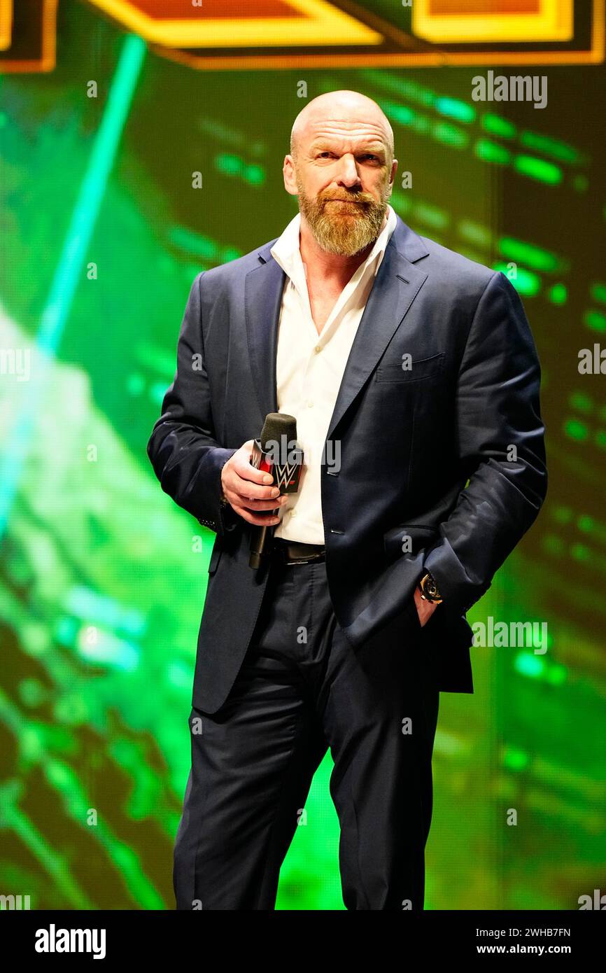 Las Vegas, Nv, United States. 08th Feb, 2024. LAS VEGAS, NV - February 8, 2024 : Paul “Triple H” Levesque, WWE Chief Content Officer at T-Mobile Arena for Wrestlemania XL kickoff on February 8, 2024 in Las Vegas, NV, United States. (Photo by Louis Grasse/PXimages) Credit: Px Images/Alamy Live News Stock Photo