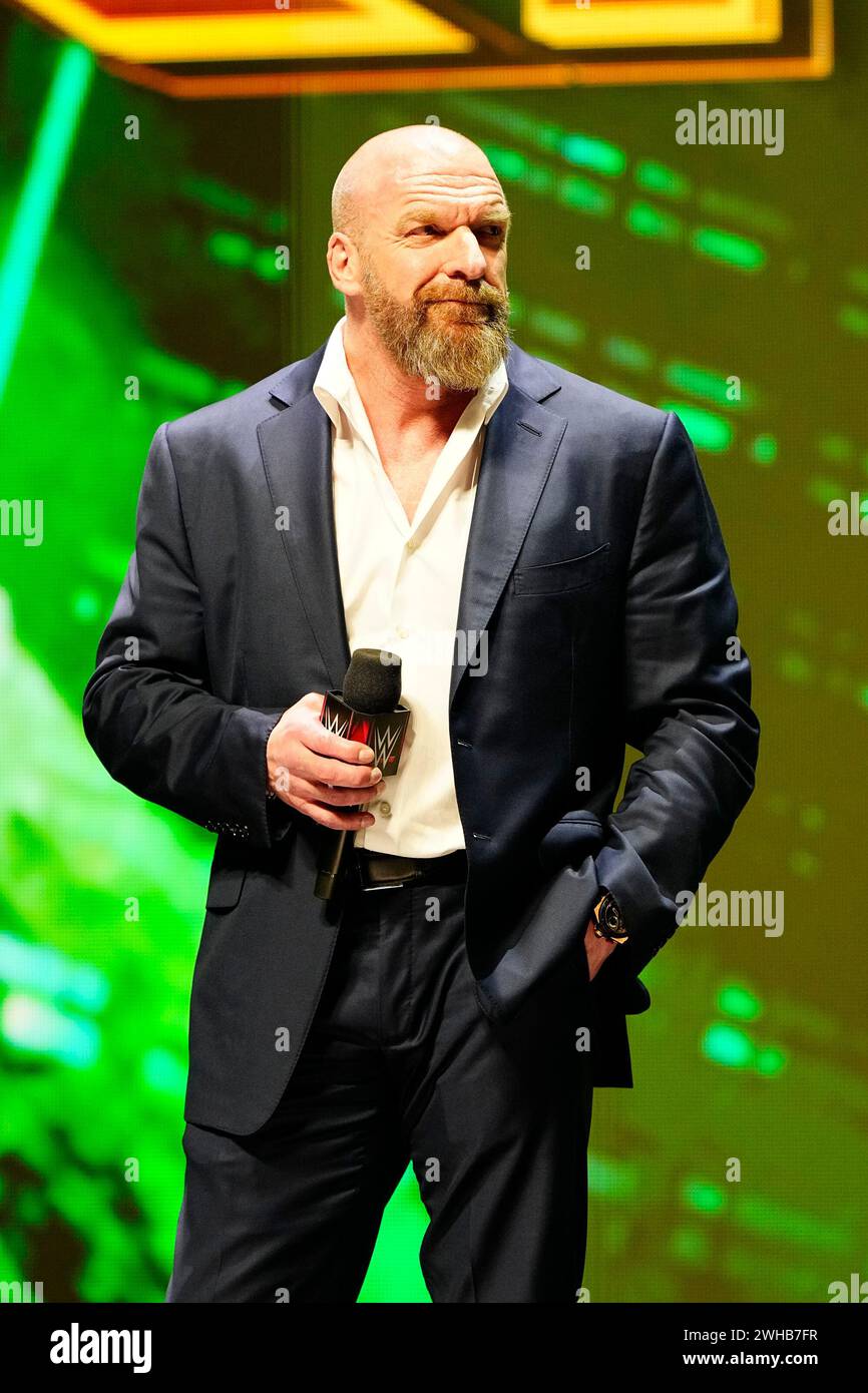Las Vegas, Nv, United States. 08th Feb, 2024. LAS VEGAS, NV - February 8, 2024 : Paul “Triple H” Levesque, WWE Chief Content Officer at T-Mobile Arena for Wrestlemania XL kickoff on February 8, 2024 in Las Vegas, NV, United States. (Photo by Louis Grasse/PXimages) Credit: Px Images/Alamy Live News Stock Photo