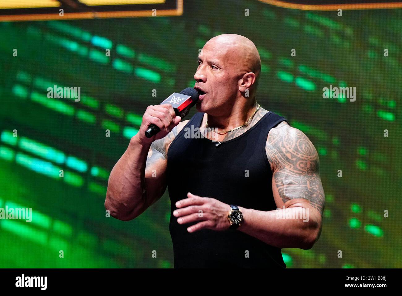 Las Vegas Nv February 8 2024 Dwayne The Rock Johnson Ten Time Wwe World Champion At T Mobile Arena For Wrestlemania Xl Kickoff On February 8 2024 In Las Vegas Nv United States Photo By Louis Grassepximages 2WHB88J 