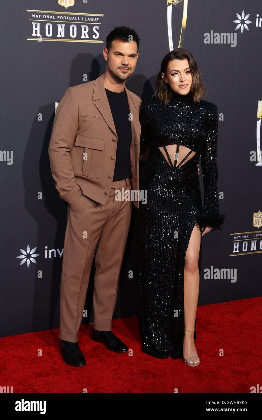 Taylor Lautner and Taylor Lautner arrive on the red carpet at the NFL Honors event leading up to Super Bowl LVIII in Las Vegas, Nevada on Thursday, February 8, 2024. The San Francisco 49ers will play the Kansas City Chiefs in Super Bowl LVIII at Allegiant Stadium in Las Vegas, Nevada on Sunday, February 11, 2024. Photo by James Atoa/UPI Stock Photo