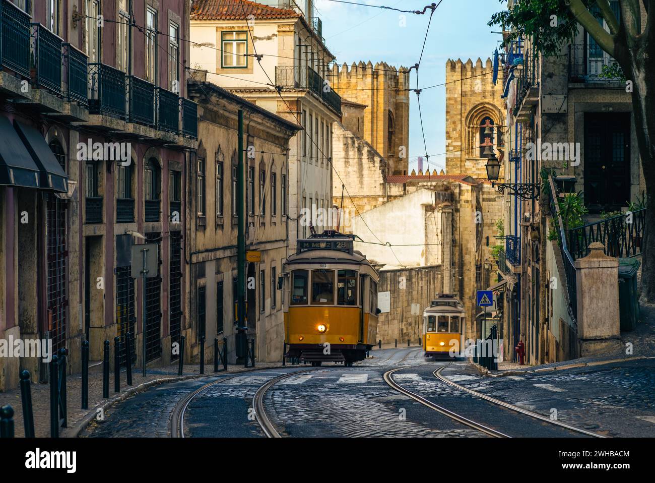 classic and touristy route, number 28 tram of lisbon in portugal Stock Photo