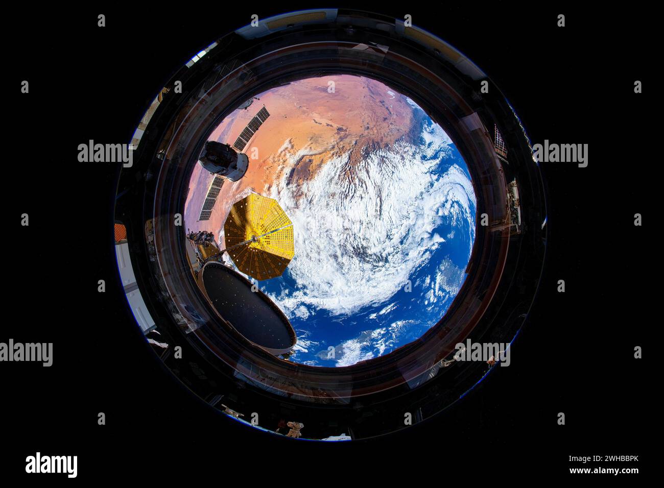View of planet Earth from the cupola of the ISS. Stock Photo