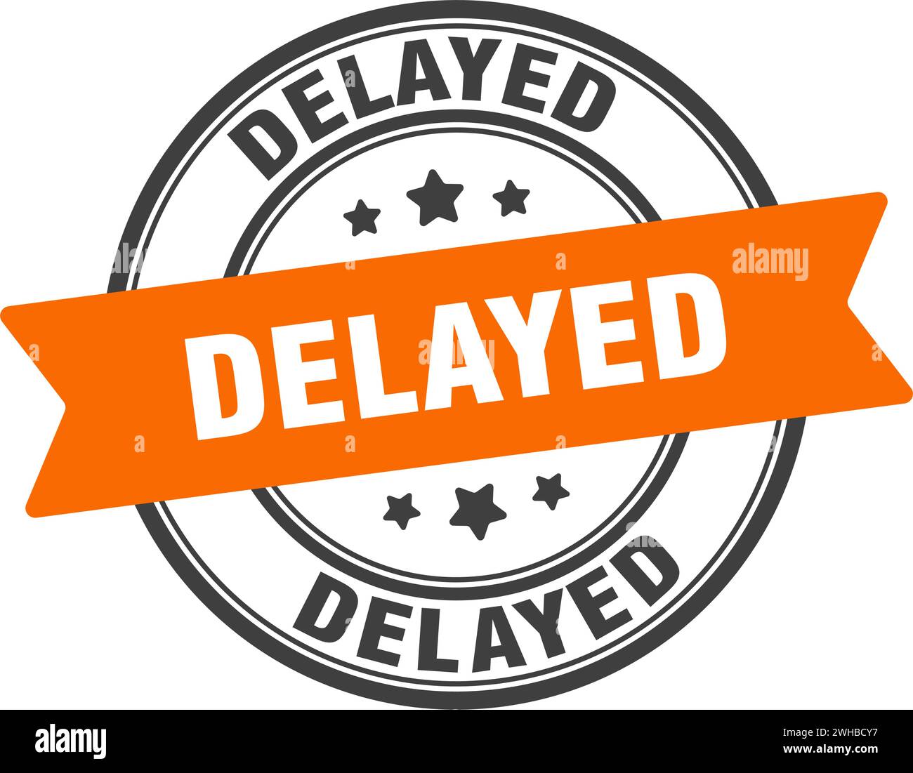 delayed stamp. delayed round sign. label on transparent background ...