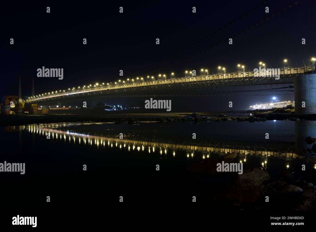 Janki Setu at Night in Rishikesh Stock Photo