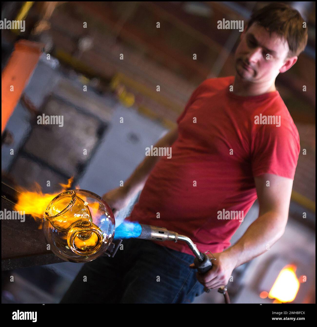 Glass blowing in the National Glass Museum in Leerdam Holland