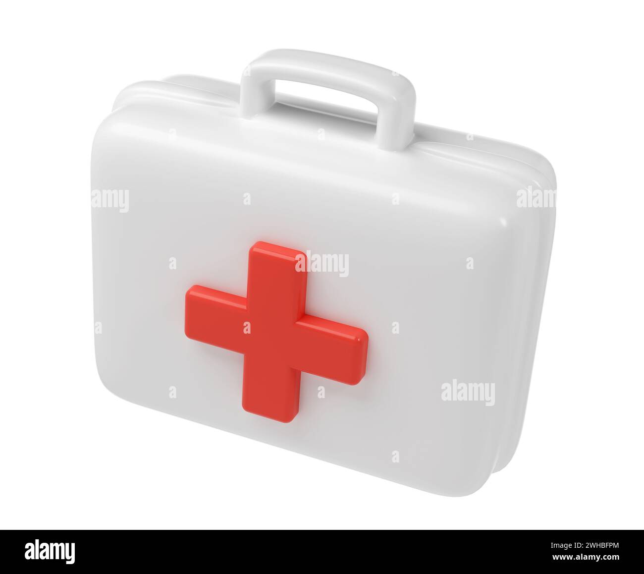 3d rendering of first aid medical box with red cross icon. Healthcare industry supplies and drugs Stock Photo