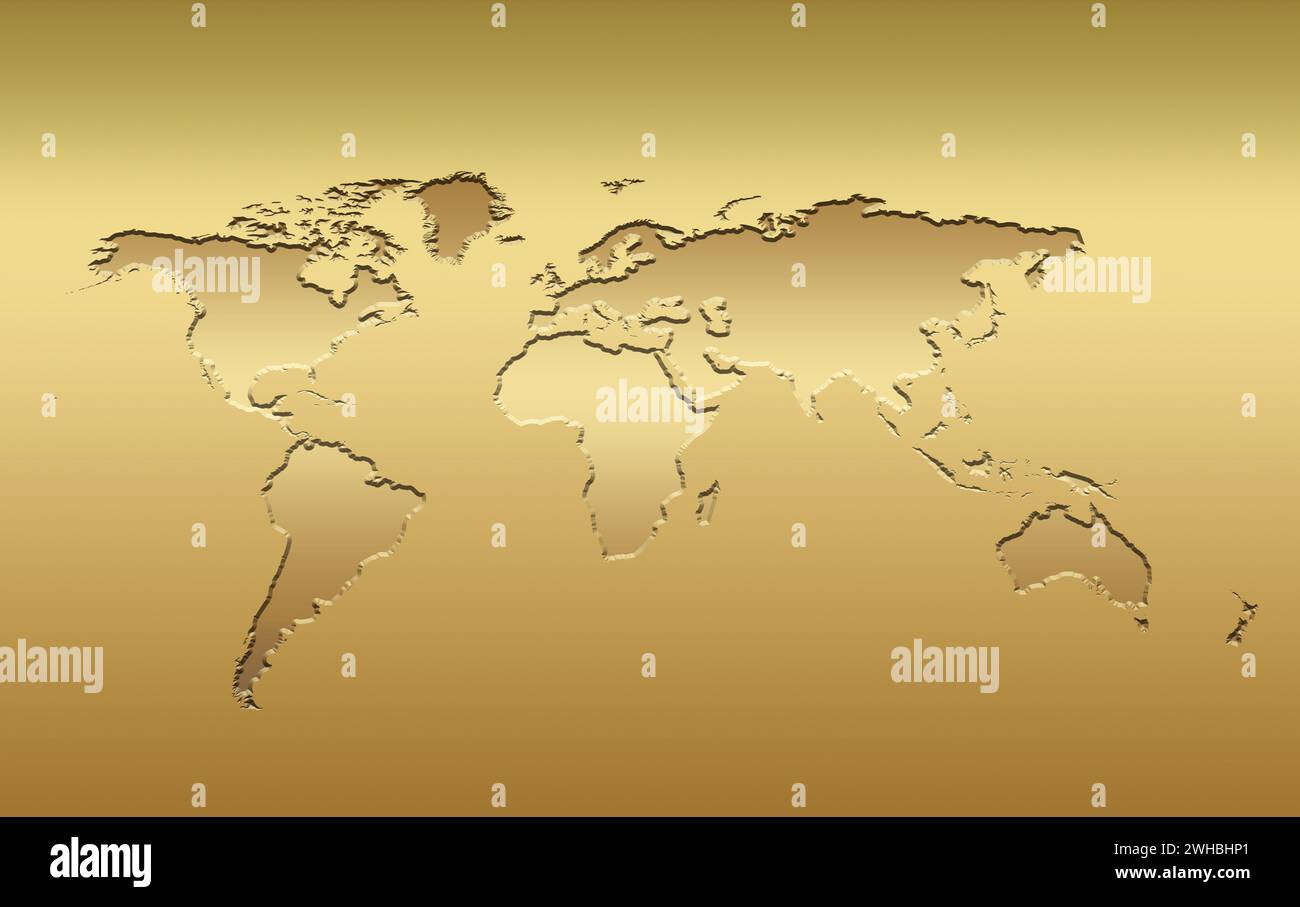 Gold world map stock photo alamy
