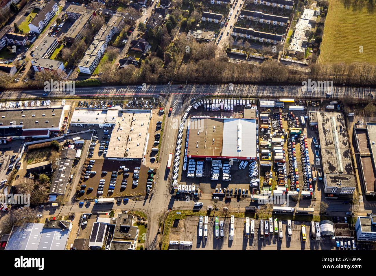 Luftbild, Gewerbegebiet S&E Freizeitfahrzeuge Wohnmobilhändler
