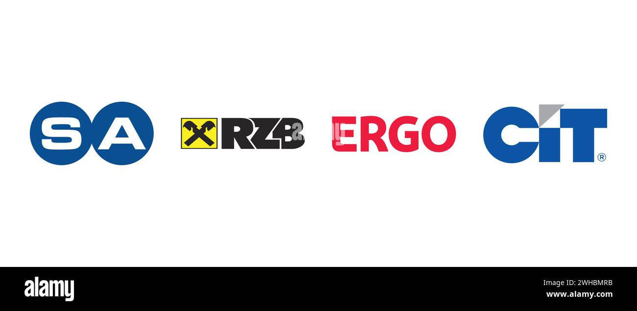 Raiffeisen Zentralbank RZB, ERGO Kindlustusgrupi, CIT Group, Sabanci Holding. Vector illustration, editorial logo. Stock Vector