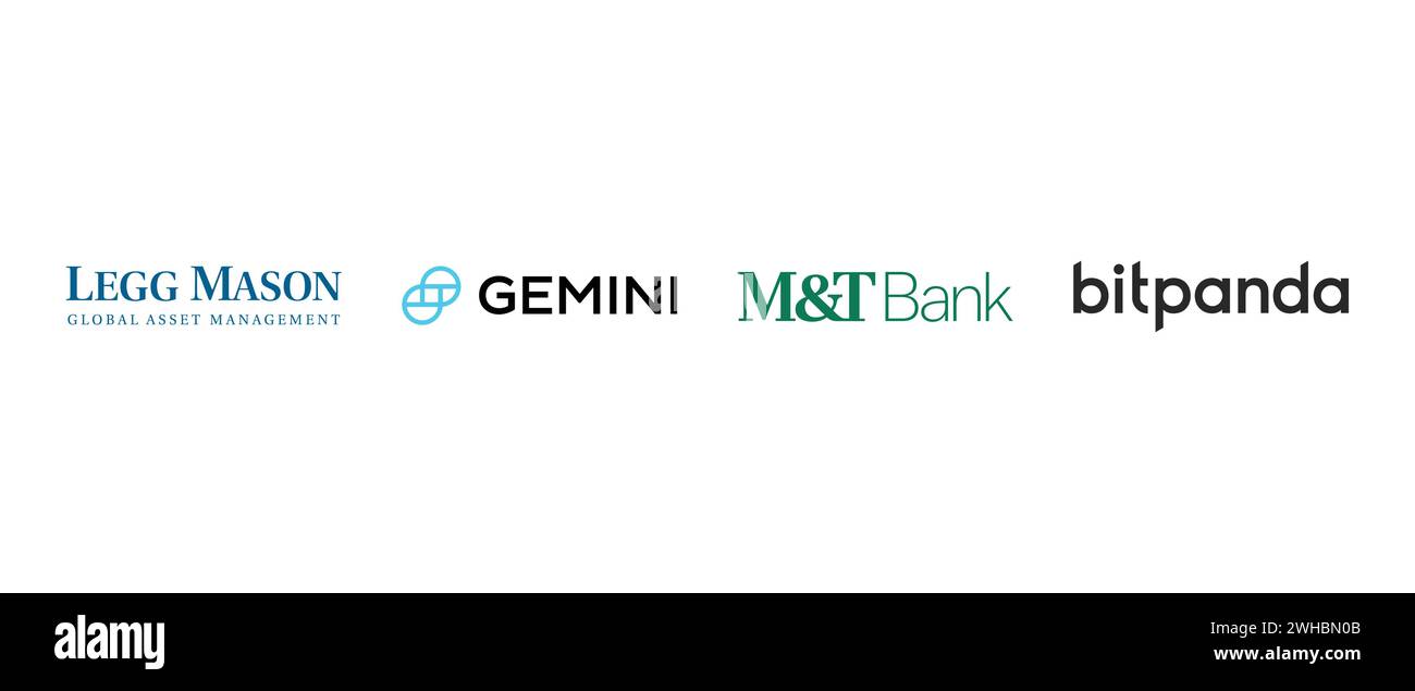 M and T Bank, Legg Mason, Bitpanda, Gemini. Vector illustration, editorial logo. Stock Vector